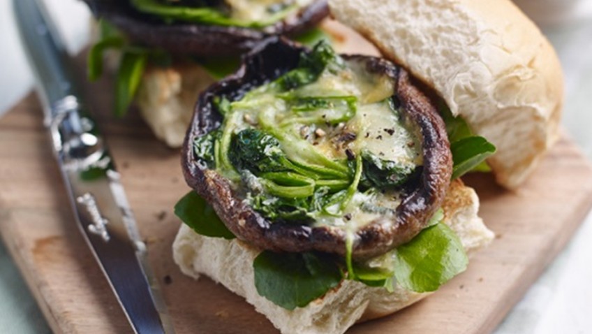 Watercress and mushroom sliders