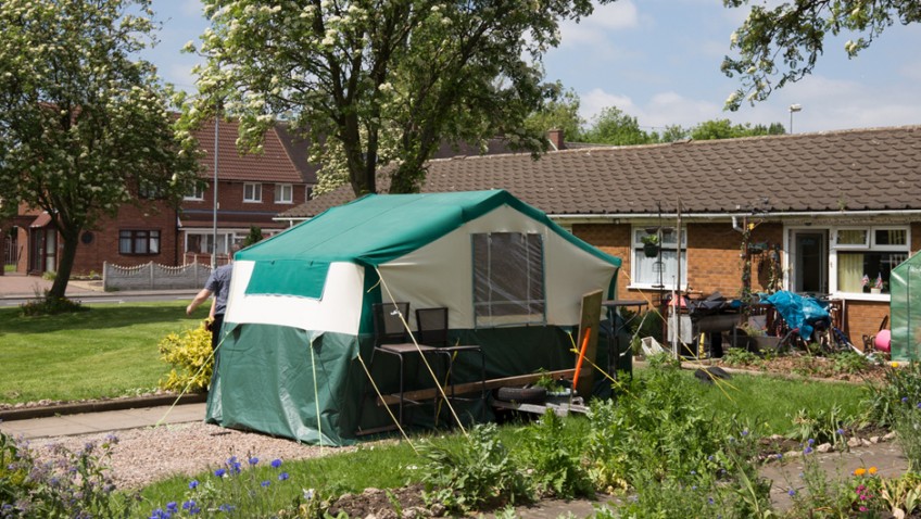 Disabled war veteran forced to live in tent on his front garden