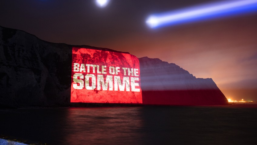 Tribute to the fallen of the Somme beamed onto the White Cliffs