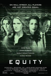 Equity film poster of three women and man 