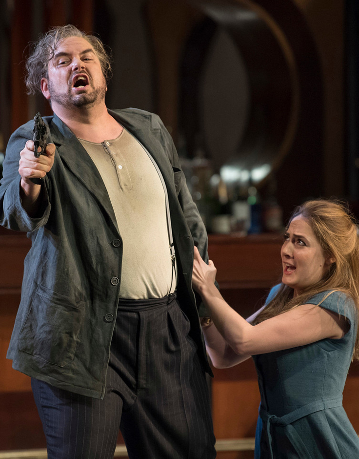 Nicholas Pallesen and Sydney Mancasola in Rigoletto - ENO