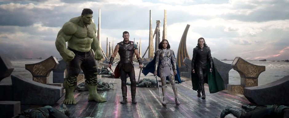 Mark Ruffalo, Tom Hiddleston, Chris Hemsworth, and Tessa Thompson in Thor: Ragnarok - Credit IMDB