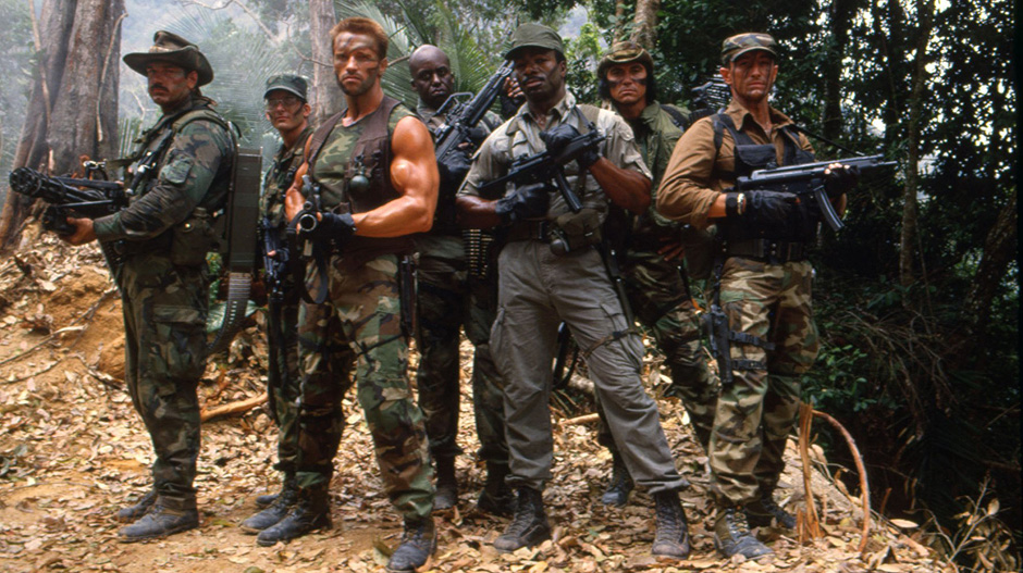 Arnold Schwarzenegger, Shane Black, Jesse Ventura, Carl Weathers, Bill Duke, Richard Chaves, and Sonny Landham in Predator - Credit IMDB