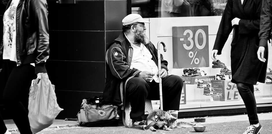 Homeless man by shop - Free for commercial use No attribution required - Credit Pixabay