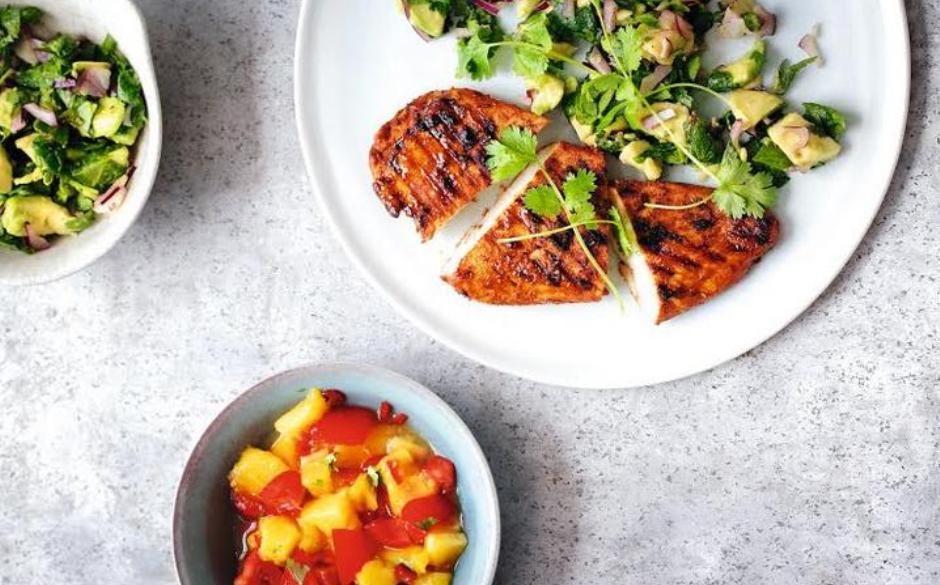Cajun chicken with avocado salad & mango salsa Mature Times