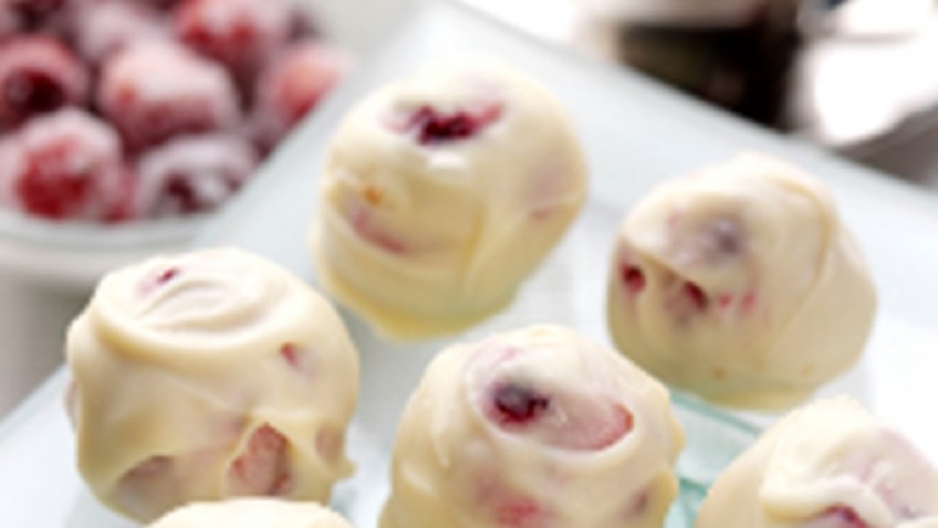 White chocolate and BerryWorld cranberry truffles