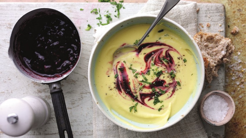 Try this winter winner- a sweet potato soup with a blackberry and basil twist