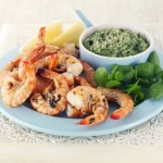 Watercress and Garlic Dip with King Prawns