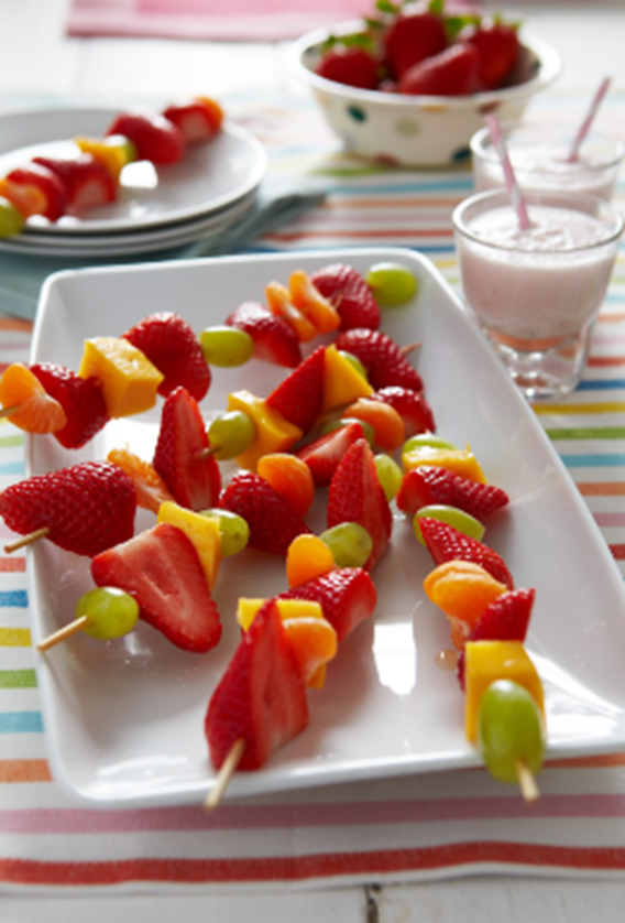 Fruit kebabs with BerryWorld strawberry milk - Mature Times