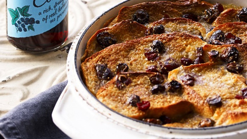 Red fruit and brioche bread and butter pudding