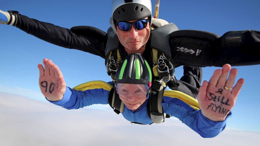 Gran celebrates 90th birthday by diving out of a plane