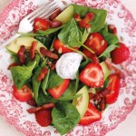 Strawberry, avocado & spinach salad with bacon and poppy seed dressing