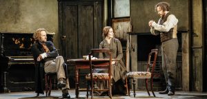 Oliver Chris, Laura Elphinstone and Rory Kinnear in Young Marx - Credit Manuel Harlan