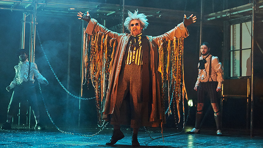Saikat Ahamed Neil Haigh and George Readshaw in A Christmas Carol - Credit Geraint Lewis